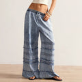 Fashionjeans women's elastic drawstring waist hair patchwork lotus leaf loose pants washed thin casual denim pants