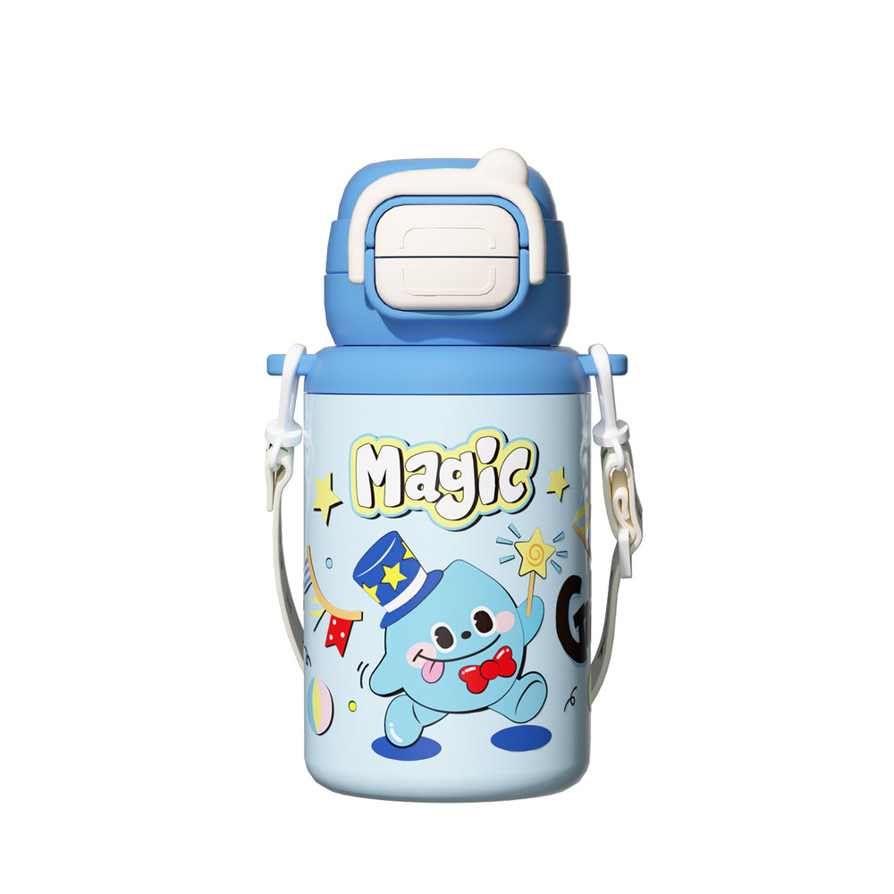 Cartoon kids double-drink bouncing cup - cute & fun student straw cup with portable strap - 316 stainless steel insulated tumbler