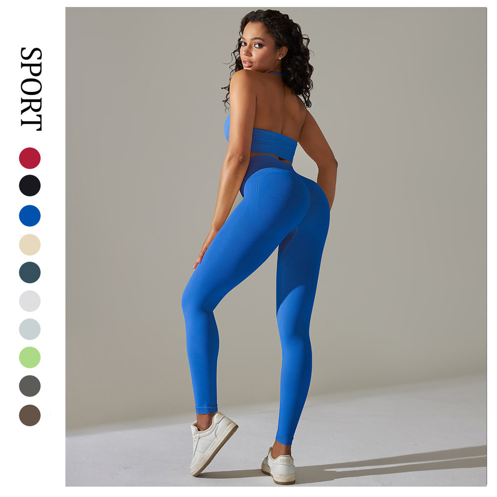 Ready-to-ship new sexy backless sports bra set with high-waisted butt-lifting leggings - quick-dry running, workout, and yoga apparel