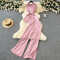 Light mature style summer dress for women new arrivalsense of design strap waist sleeveless satintopshigh waist slit mop pants pants