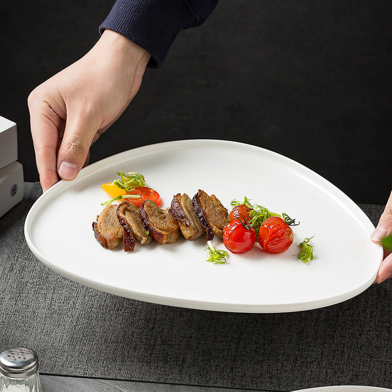 Pure white special-shaped ceramic plate for homeasymmetrical dish plate triangular steak plate western restaurant casual plate kitchen