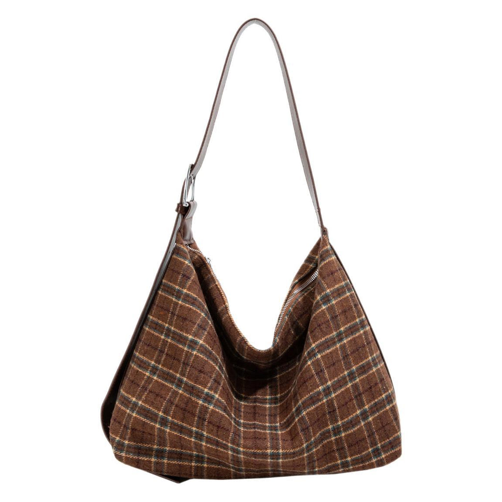 Bow lace-up shoulder bag Korean version casual large-capacity dumpling bag women's winter plaid tote bag