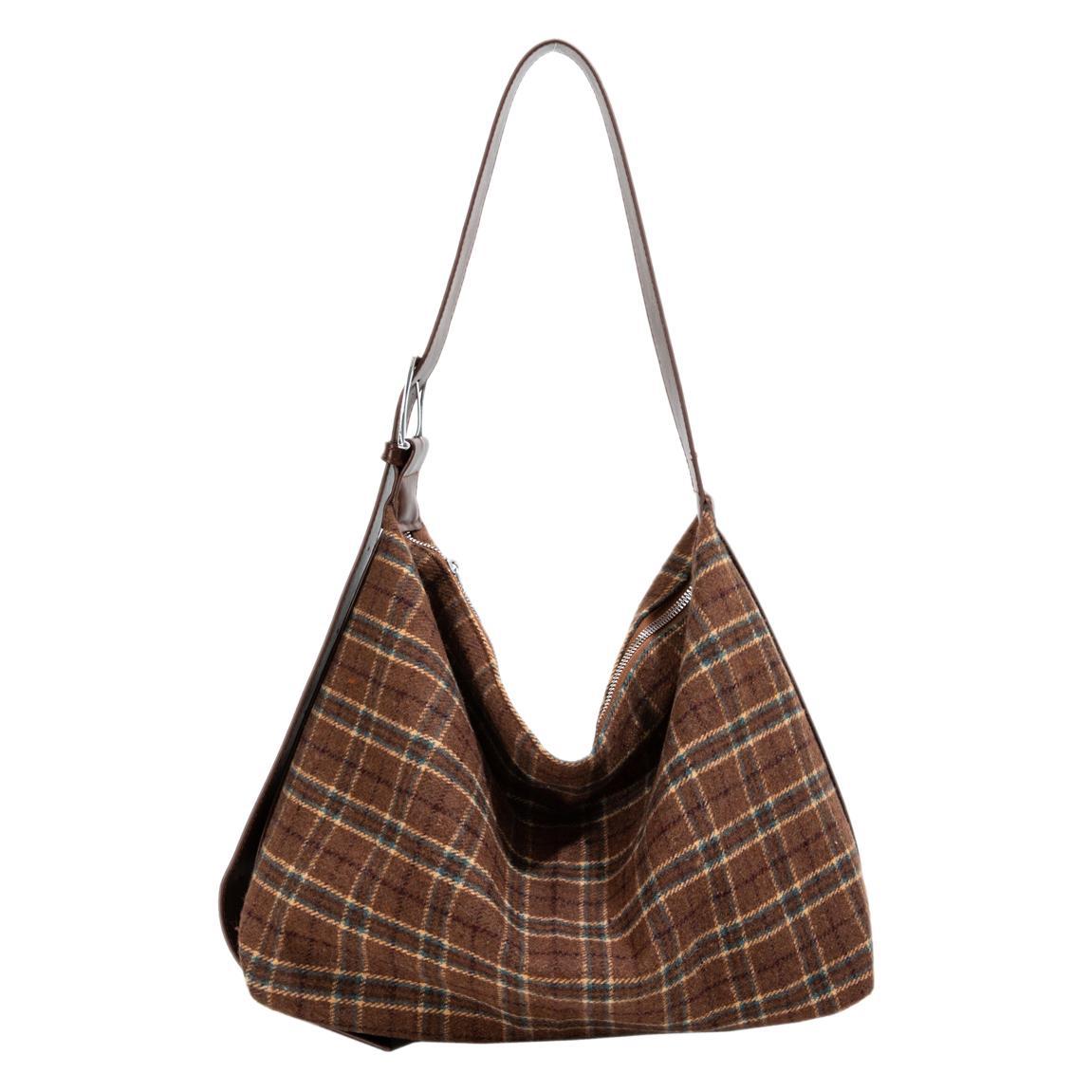 Bow lace-up shoulder bag Korean version casual large-capacity dumpling bag women's winter plaid tote bag