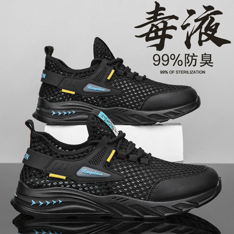 Men's mesh sneakers - new 2025 winter collection: breathable, lightweight, and soft-soled casual running shoes with openwork design