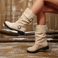 winter fleece-lined leather buckle mid-calf boots for women, new export style, wool-lined, plus size cotton shoes -  43
