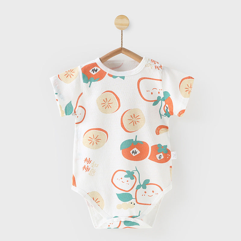 Baby short-sleeved one-piece jumpsuit summer thin khaki newborn pure cotton clothes triangle romper baby