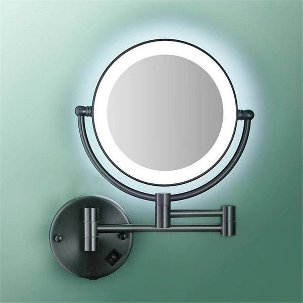 Hotel bathroom bedroom household bathroom folding all copper telescopic double-sided round cosmetic mirror led with light