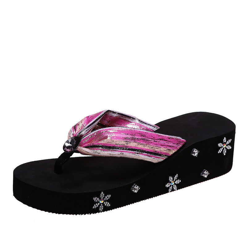 spring/summer new arrivals: plus size women's casual platform slides - two-strap flat heel sandals with rhinestone embellishments