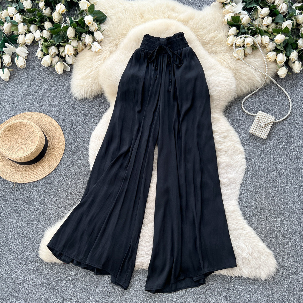 K-stylework clothing style high waistloose pants women's lazy style drapedloose flesh-covering elastic waisteasiest for matchcasualpants