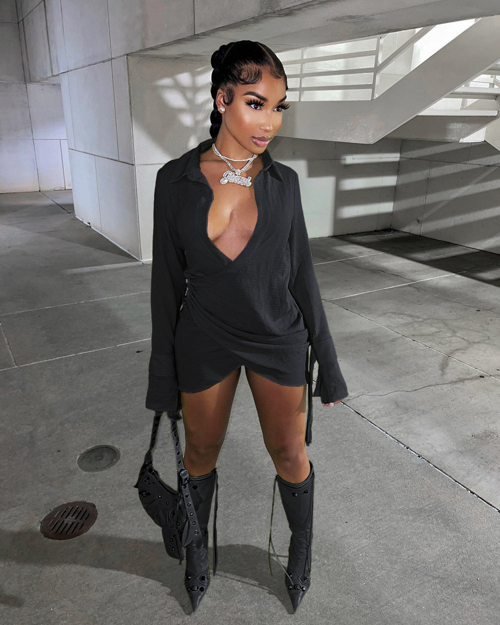 spring new arrivals: european and american style women's clothing - sexy pleated crossover shirt dress. direct from the source: cross-border e-commerce women's apparel factory