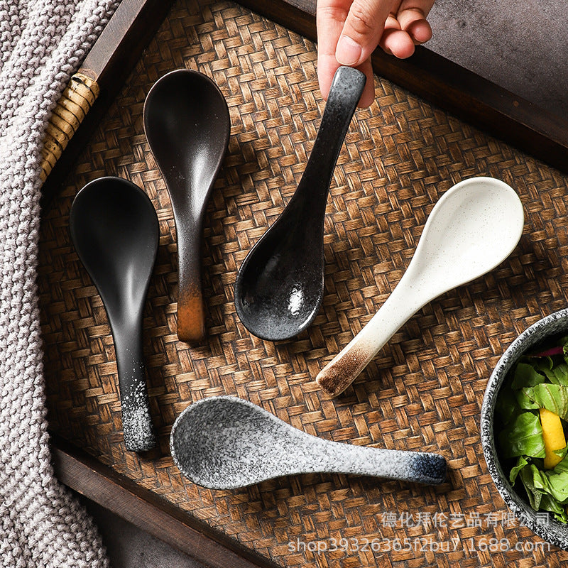 Japanese retro-style ceramic soup spoon - ideal for hotel kitchens, home use, and serving soups, porridge, or as a creative accent