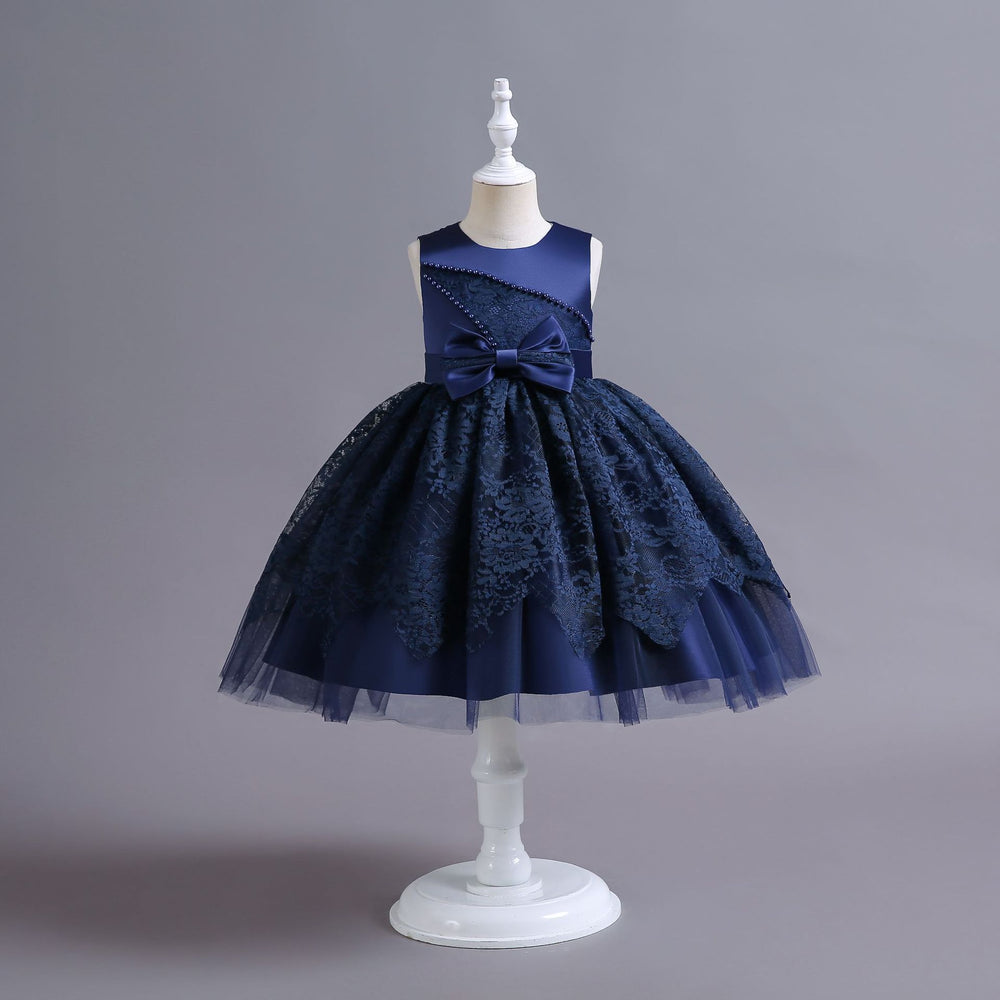 Ready-to-ship wholesale children's formal dresses, beaded floral patterned princess dresses for girls, perfect for everyday wear, birthdays, and banquets, made with satin fabric