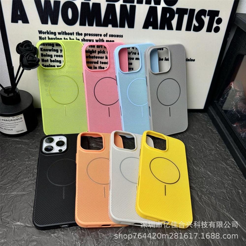 Suitable for iphone16 mobile phone case, summer breathable and heat dissipation magnetic mesh apple 17 simple anti-fall protective cover 11