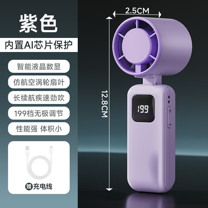 new arrival usb rechargeable mini handheld small fan portable digital display high speed violent foldable hanging neck fan
