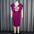 new plus size v-neck ruffle dress - color block sheer bodycon party & evening gown