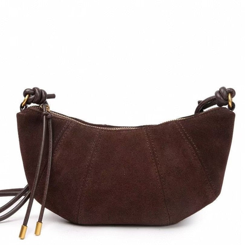 Croissant 2024 fall and winternew arrival women's bag fashioncasualretro velvet cowhide bag shoulder crossbody genuine leather bag