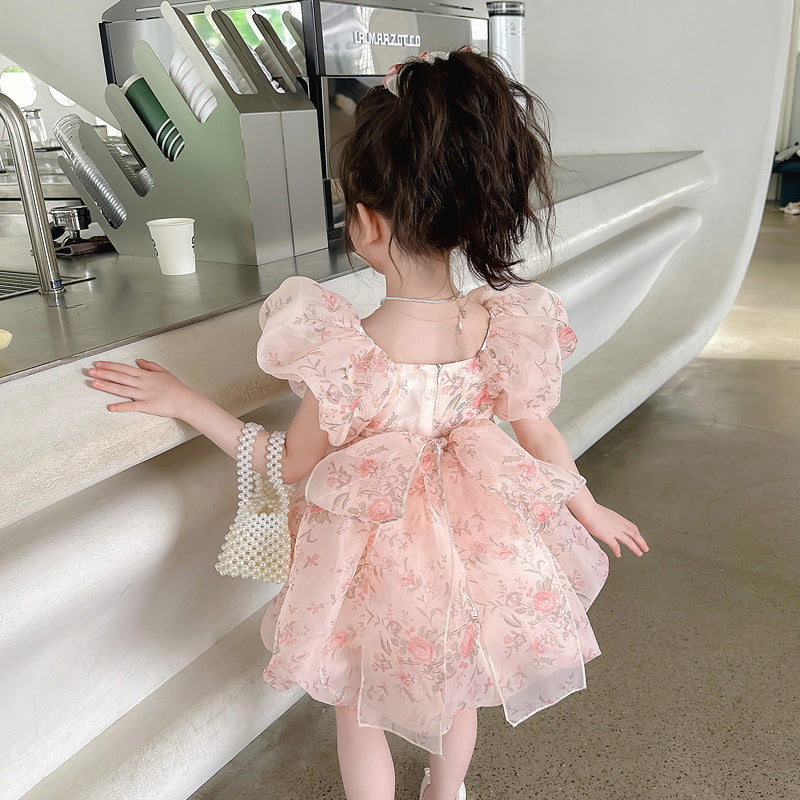 Girls' summer dress  new style chic kids' bubble sleeve princess dress baby girl birthday party dress
