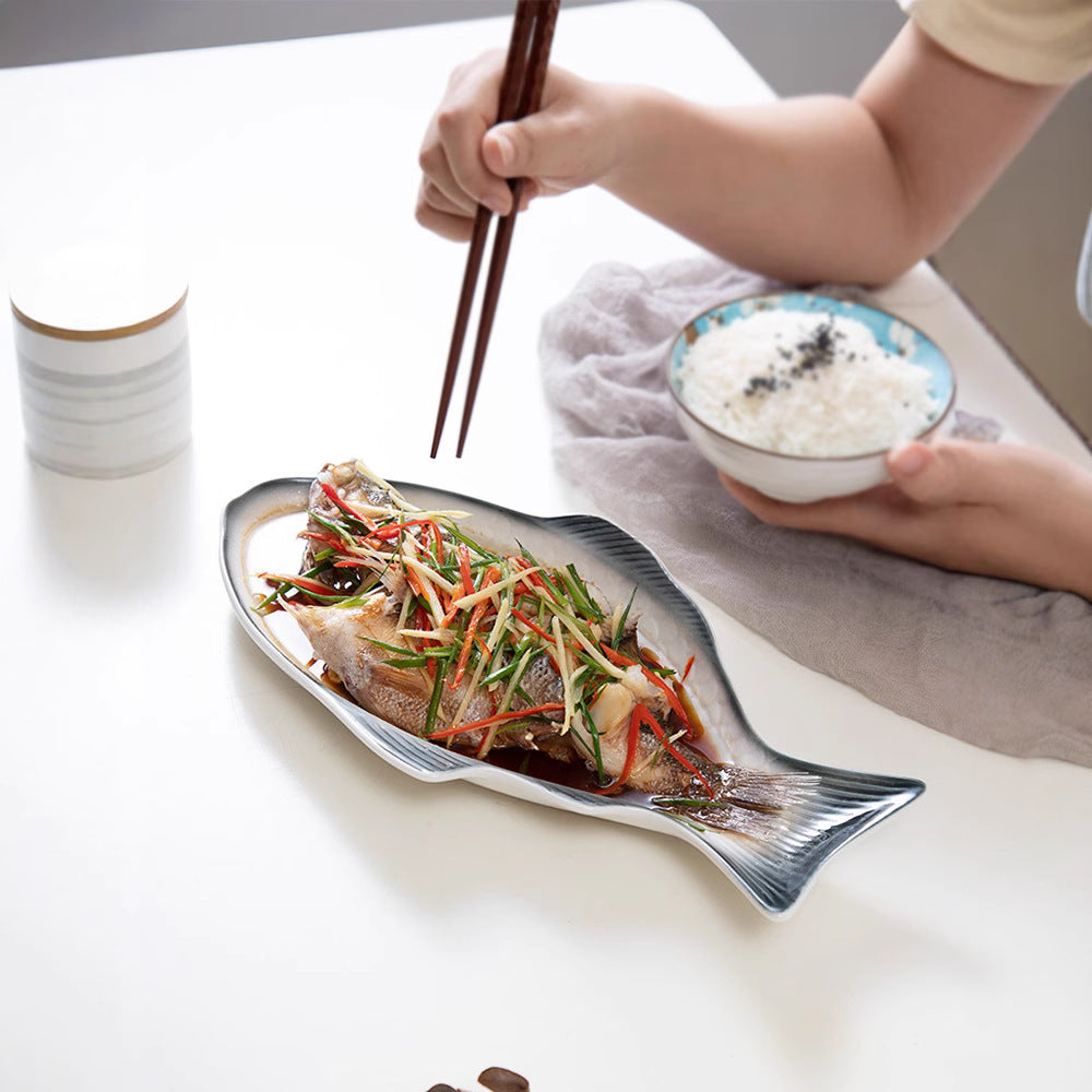 Japanese-style dinner plates, food plates, fish plates, ceramic home use, new creative personalized commercial restaurant popular steamed fish plate
