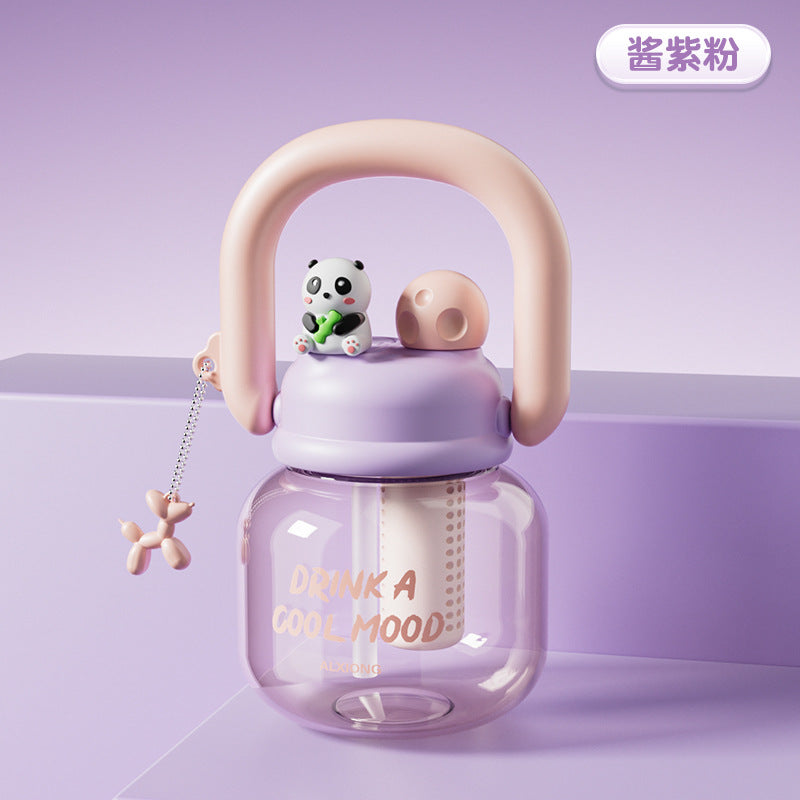 Cartoon kids water cup double drink carrying kettle large capacity high appearance portable big belly straw cup high temperature resistant plastic cup