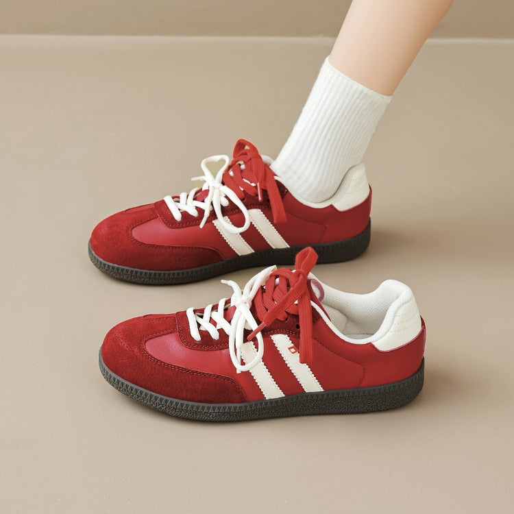 Versatile retro red german army trainers (gats) - women's 2026 autumn new collection - flat sole athletic casual sneakers - agnes shoes