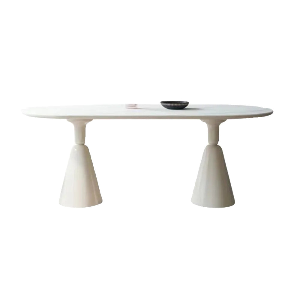 Luxury modern minimalist small apartment home oval dining table french cream style sintered stone dining table and chair set