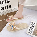 Soft bottom flip-flops for women, summer small floral bows flip-flops, non-slip flats indoor home sandals for women