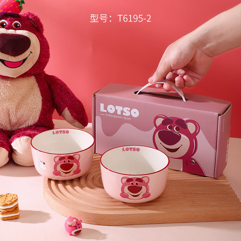 High-value ceramic bowl gift box tableware set, cute strawberry bear home eating bowl cartoon holiday souvenir