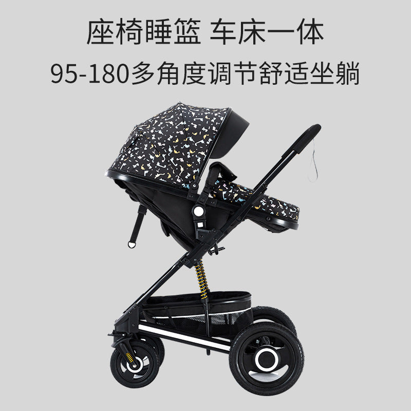 Baby stroller: lightweight, all-weather, full coverage, reclining, mesh breathable, one-button fold, high-view pram