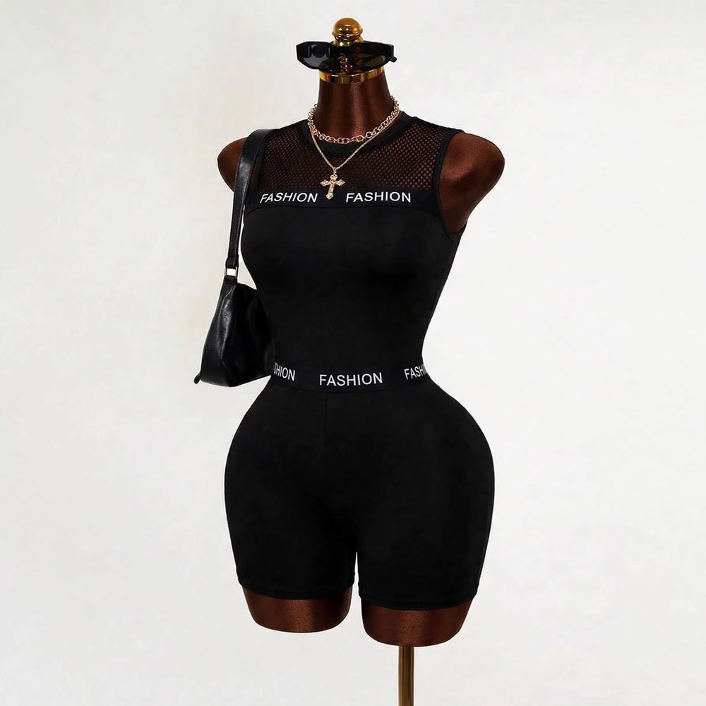 women's spring/summer new arrivals: mesh cutout patchwork solid color sleeveless tank jumpsuit - fashionable and versatile