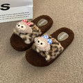 New warm autumn/winter bear fuzzy slippers for women, leopard print soft plush comfort slippers, home cotton slippers