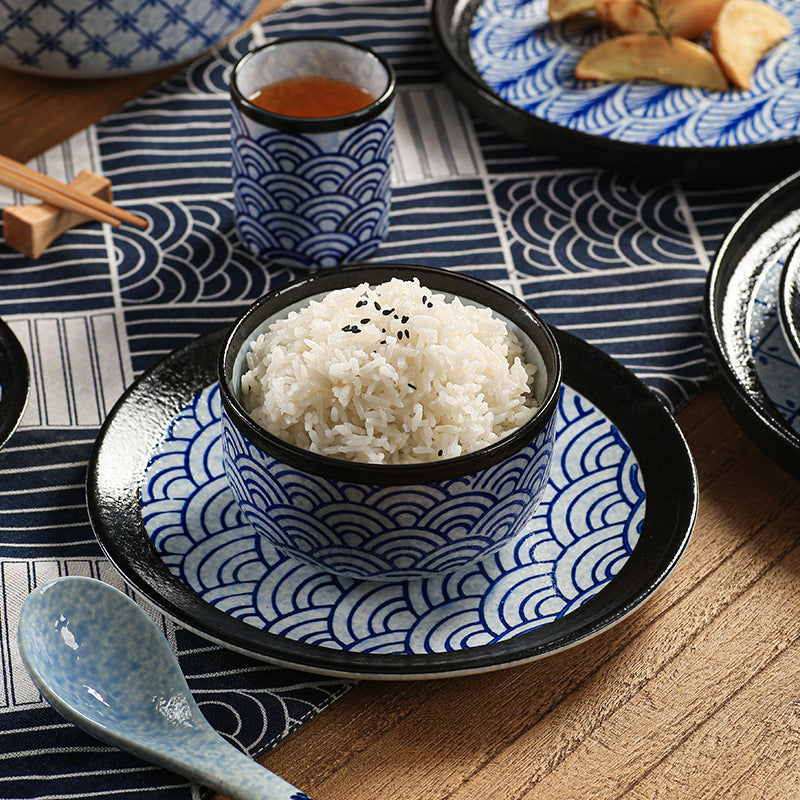 Japanese classic blue pattern tableware hotel style western food plate deep plate for home high-looking rice bowl byron tableware