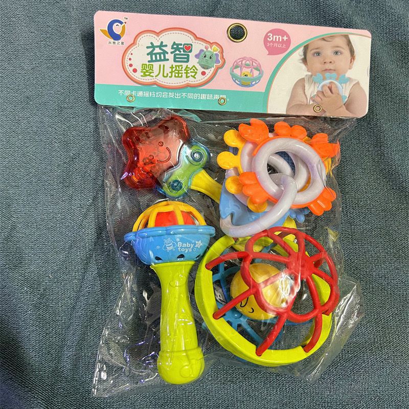 Cross-border South East Asia Export Infant Rattle Newborn Hand Grip Chewable Soft Rubber Rattle Baby Educational Toys