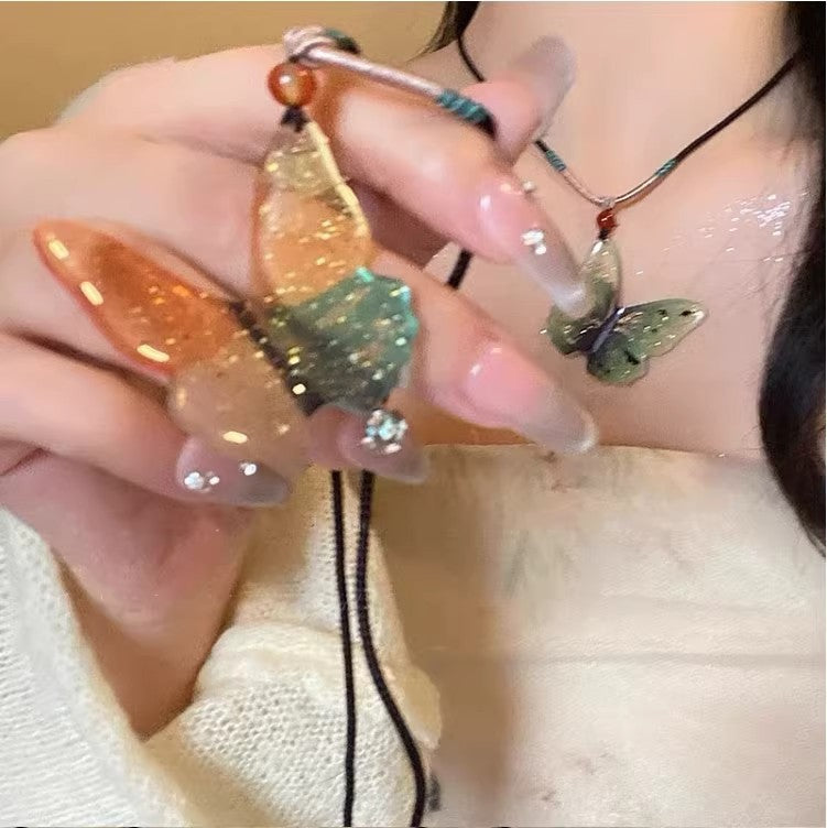 New chinoiserie handmade ceramic beaded rope butterfly necklace for women 2026new arrival popularclassy senseelegant clavicle chain