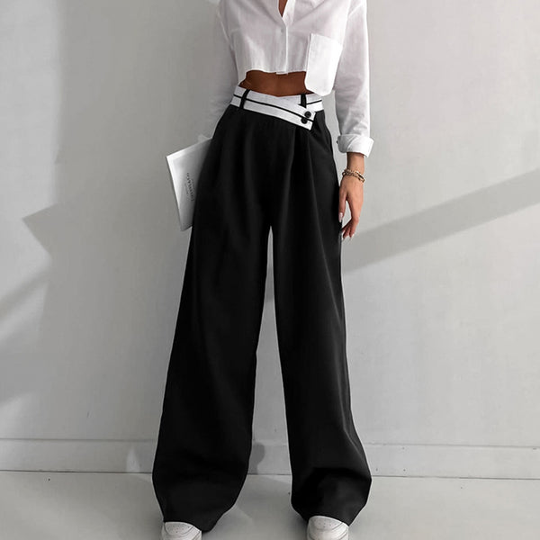 2025  American street contrasting suit pants women's spring design high waist drape wide-leg casual pants trousers