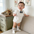 Newborn baby boy summer clothes - lightweight romper, newborn bodysuit, summer full month celebration bow tie outfit, first birthday onesie