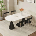 Luxury modern minimalist small apartment home oval dining table french cream style sintered stone dining table and chair set