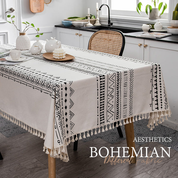 Bohemian tablecloth cotton and linen leave-in fabric ethnic style rectangular fringed meal B & B tablecloth waterproof and oil-proof