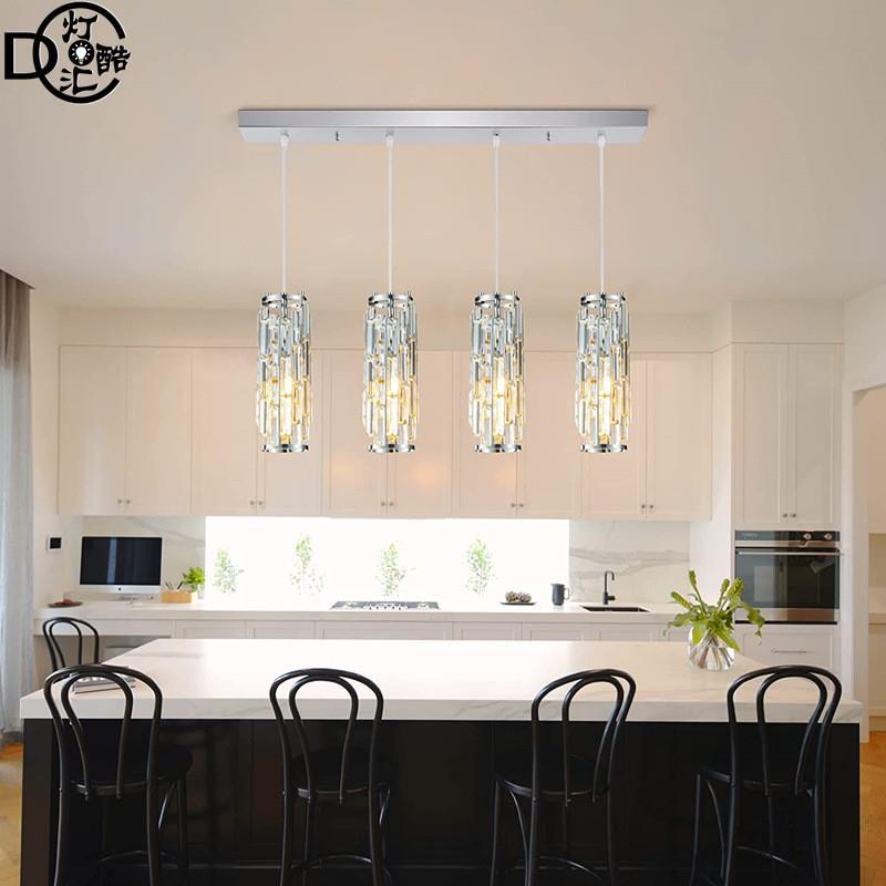 2023 new  light luxury crystal restaurant light American industrial wind plug-in chandelier bar three-head long iron