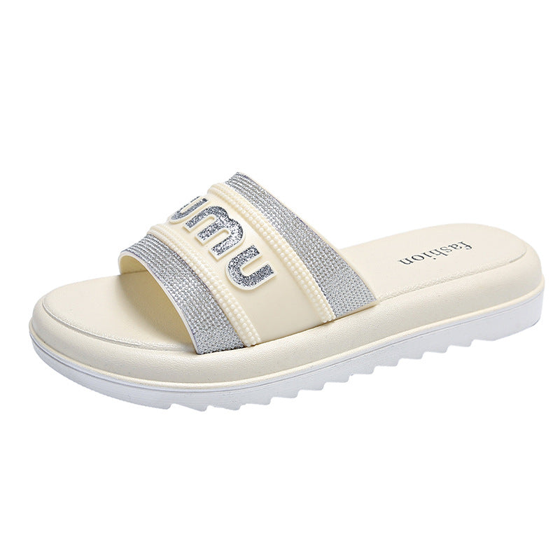 Women's summer new arrivals: unique chunky platform sequin slides - versatile indoor/outdoor non-slip thong sandals