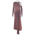 Fashion style cross-border pure color design women's fashion pleated one shoulder bag hip skirt strap cut out round neck long dress