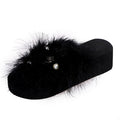 Summernew arrivalplatform shoes bottom real hair feather slippers k-stylethick soleflats flip flops wedge heel women's sandals wholesale
