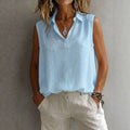 S391612 cross-border wholesale european and american style pure color cotton and linen sleeveless tops women's casual lapel pullover vest vest
