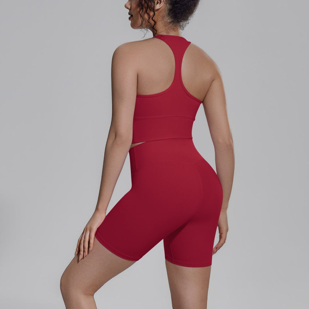 pure color double-sided brocade beautiful back tight-fitting breathable yoga suit training sports running fitness two-piece set for women