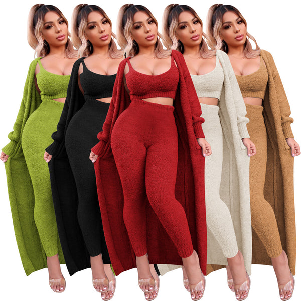 YD8677-H6 European and American women's clothing, hot-selling on , fashionable and sexy suspender cardigan three-piece set,  women's clothing