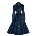 Work clothingretro denim lapel long sleevesnew arrivaldress women's waist slimming look a-line fashion long skirt eleganceelegant