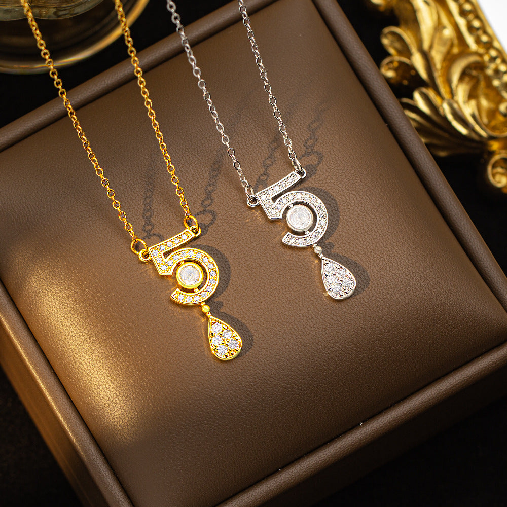 [titanium steel] cross-border popular diamond-encrusted digital necklace, high-end full-diamond light luxury pendant, copper-inlaid zircon clavicle chain jewelry