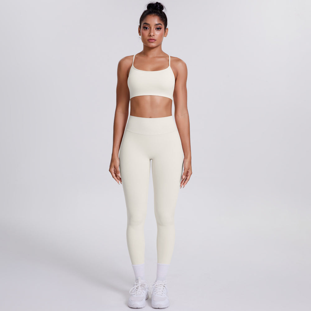 New criss-cross strap sports bra and leggings set - cloud-soft, quick-dry, compression yoga outfit for outdoor running and fitness