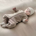 Men's and women's long sleeves baby outing clothes rompers fall and winter baby heattech jumpsuit cartoon fleece-lined khaki kids clothes