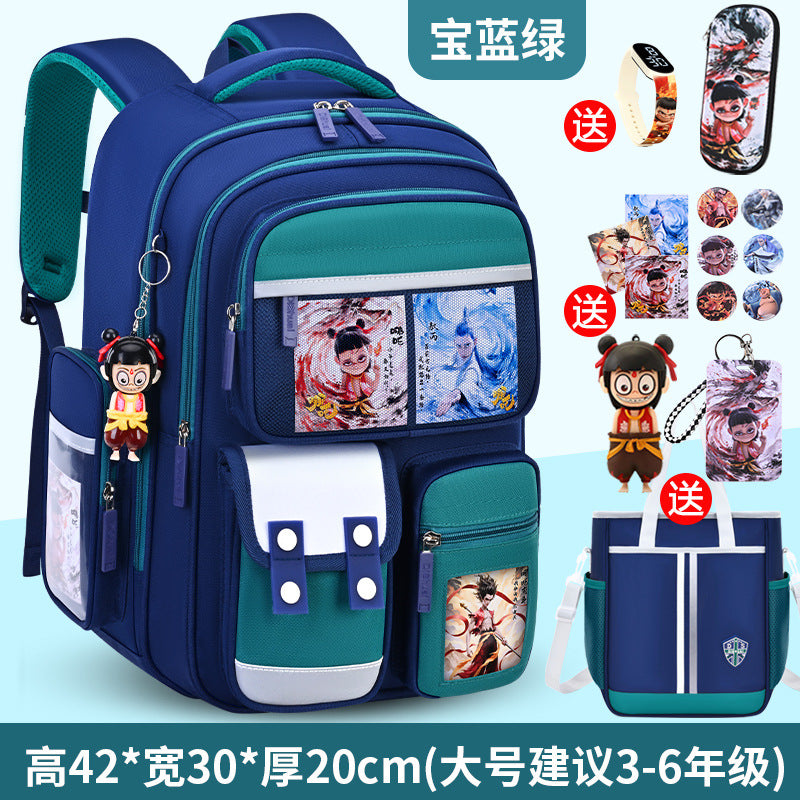 Nezha boy's schoolbag - lightweight, spine-protecting backpack for elementary school students (grades 1-6), suitable for boys and girls