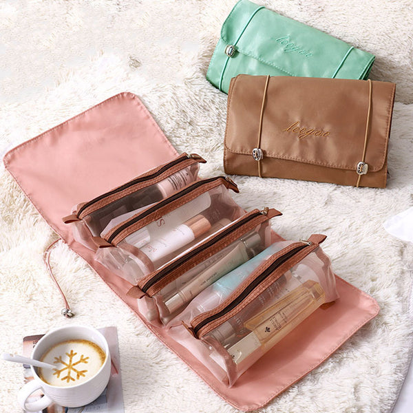 4-In-1 Cosmetic Bag Mesh Split Portable Cosmetics Classification Storage Bag Multifunctional Folding Toilet Bag
